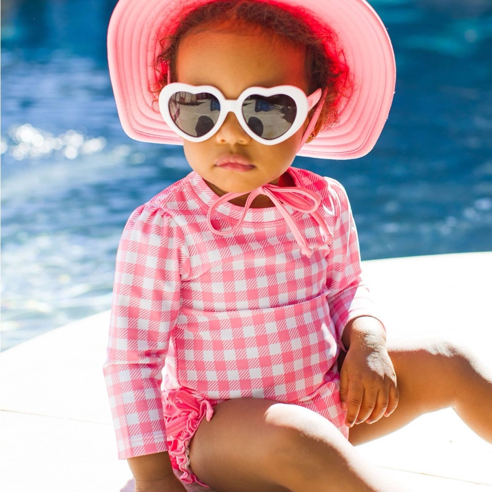 Rufflebutts Pink Gingham Rash Guard Swimsuit 0-3 6-12 12-18 months
